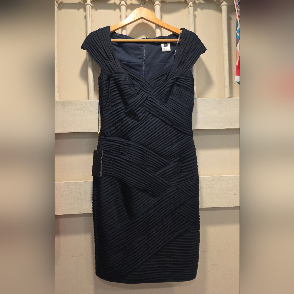 Navy Bandage Textured Sheath Dress